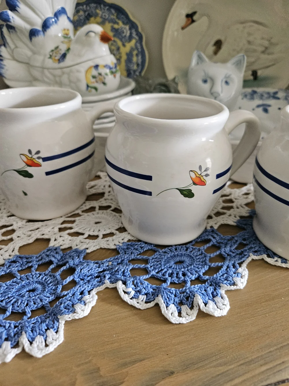 Blue-Trim Ceramic Mugs